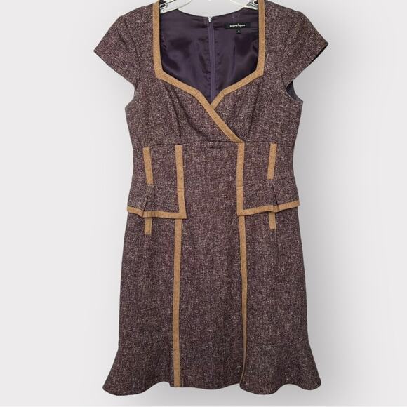 Nanette Lepore Purple and Tan Tweed‎ Wool Dress  Cap Sleeves Size 8 office - Picture 1 of 7